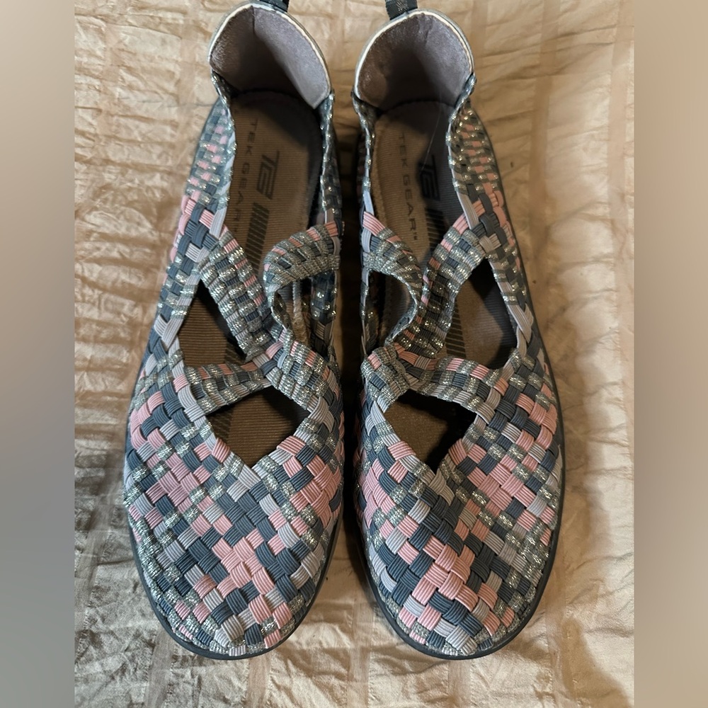 New With Tags Tek Gear Slip on Shoe- Silver, Rose, Gray Weave